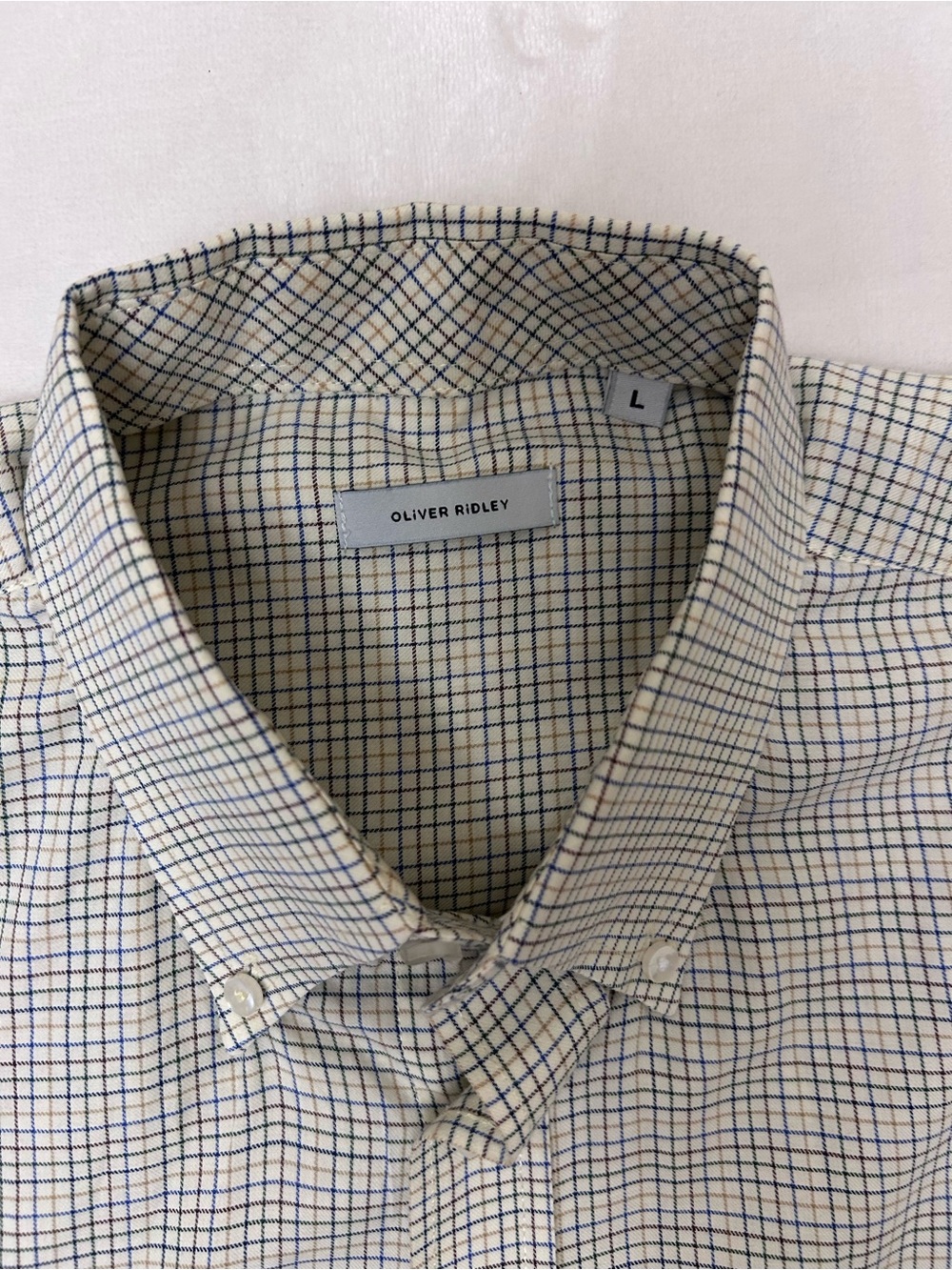 Oliver Ridley Men's Long-Sleeve Checked Button-Down Shirt - Cream size L plaid - Picture 2 of 6